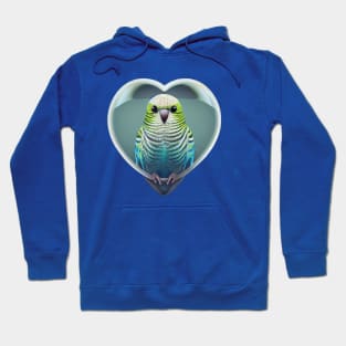 Cute Budgie In a Heart Shape on blue background. Perfect Valentines Bird Hoodie